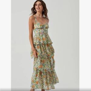 JardinVue Cami Floral Backless Tiered Hem Maxi Dress